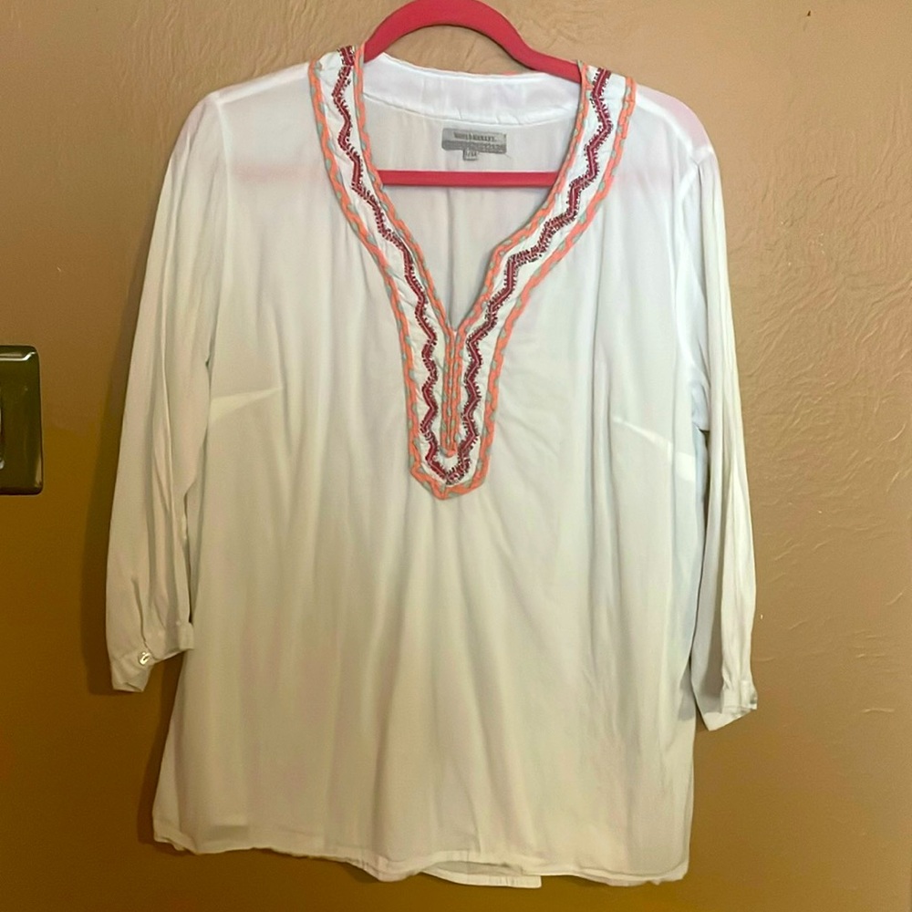 World Market Mariella Top Women L XL Embroidered Cotton Tunic‎ 3/4 Sleeve